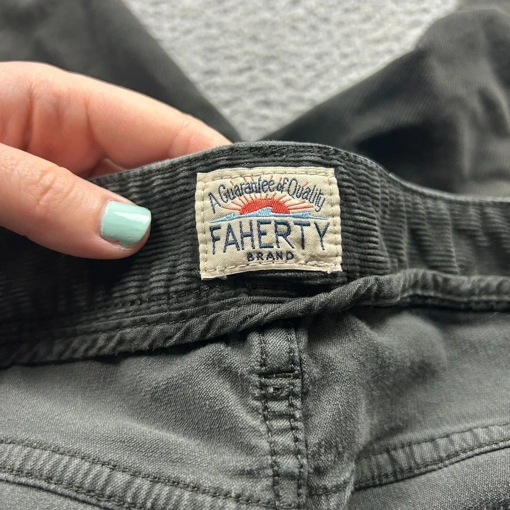 Faherty Pants Mens 34 Green Stretch Corduroy 5 Pocket Slim Tailored